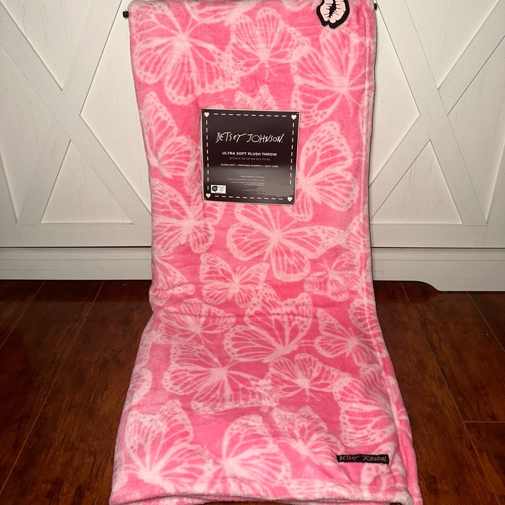 Betsey Johnson Pink Butterfly Plush Throw Blanket